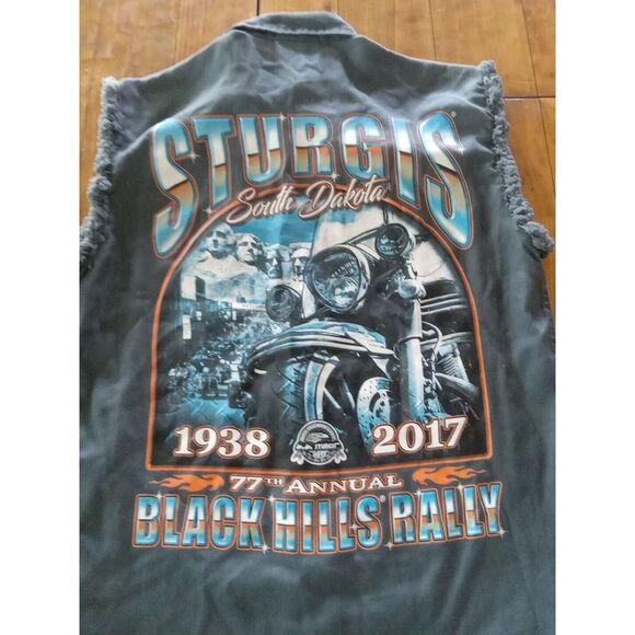 Black Hills Sturgis Motorcycle Rally 77th Black Sleeveless Button Down Mens M - Picture 2 of 7